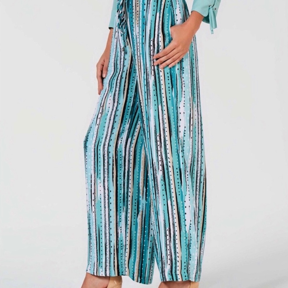 JM Collection Women's XL Wide-Leg Striped Pull-On Drawstring Lined Pants